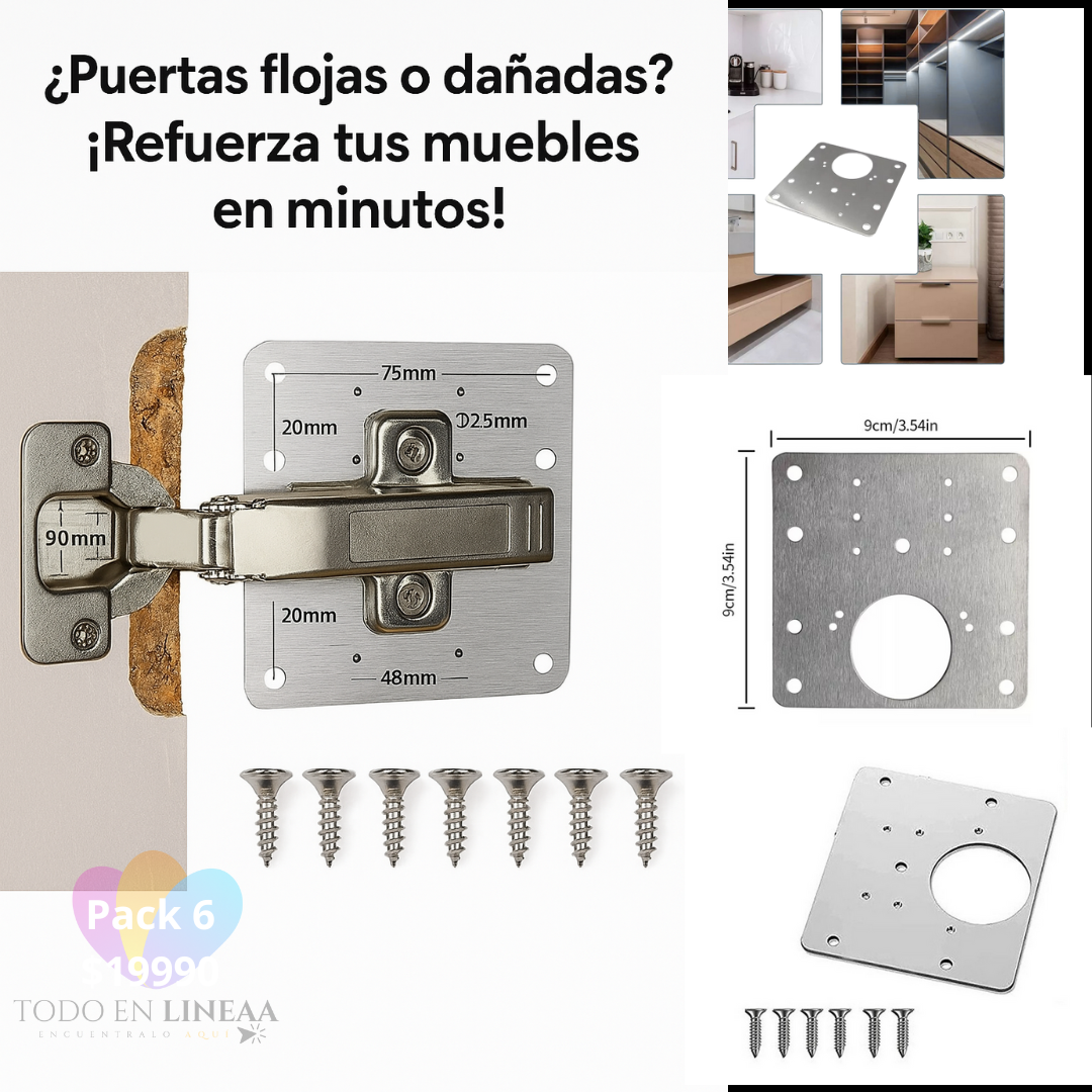 🔩 FixPlaca™ pack 6 placas para Reparación Bisagras